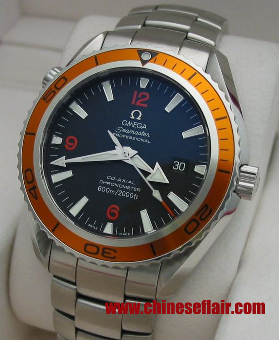 Omega Planet Ocean Omega Seamaster Orange Bezel SS Black